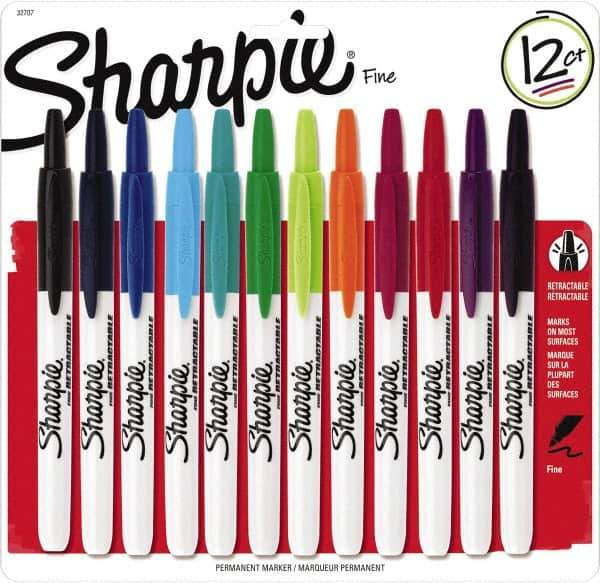 Sharpie - Assorted Colors, Permanent Marker - Retractable Fine Tip, AP Nontoxic Ink - Exact Tool & Supply