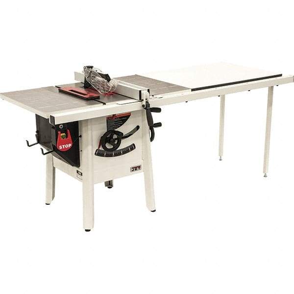 Jet - 10" Blade Diam, 5/8" Arbor Diam, 1 Phase Table Saw - 1-3/4 hp, 27" Wide, 115 Volt, 3-1/8" Cutting Depth - Exact Tool & Supply