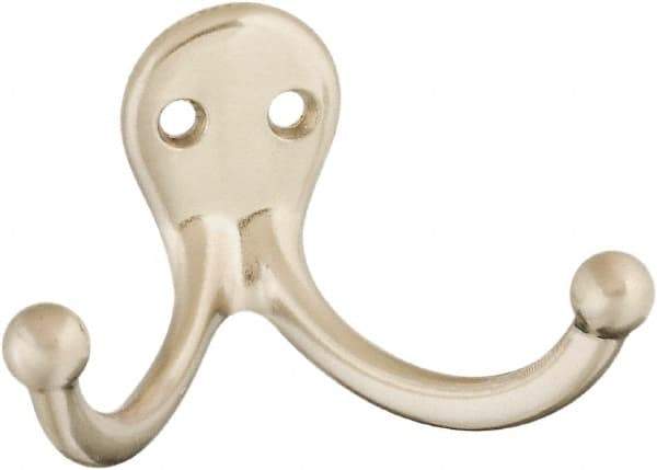 National Mfg. - 2" Wide x 1" High x 0.11" Thick, Double Prong Robe Hook - 1-3/4" Projection, Satin Nickel - Exact Tool & Supply