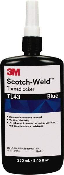 3M - 250 mL, Blue, Medium Strength Liquid Threadlocker - 24 hr Full Cure Time - Exact Tool & Supply