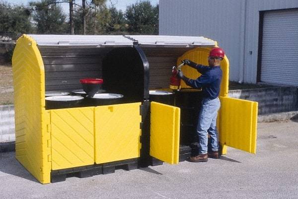 UltraTech - 75 Gal Sump, 9,000 Lb Capacity, 8 Drum, Polyethylene Spill Deck or Pallet - 68" Long x 64" Wide x 88" High, Liftable Fork, Drain Included, Low Profile, 2 x 2 Drum Configuration - Exact Tool & Supply