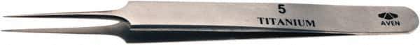 Aven - 4-1/4" OAL 5 Precision Tweezers - Tapered Shanks with Beveled Edges, Honed, Sharp Points - Exact Tool & Supply