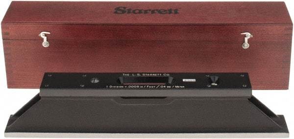 Starrett - 15" Long, 0.0005" Graduation Sensitivity per 10", 2 Vials, Master Precision Level - Cast Iron, 1/64" Base Flatness, 1-5/8" Wide x 3" High - Exact Tool & Supply