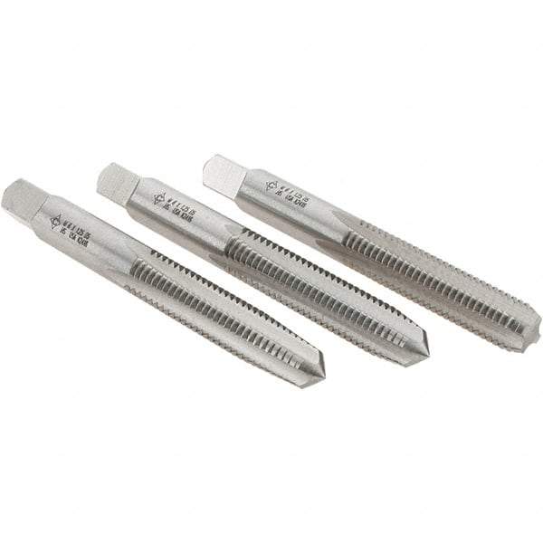 Cle-Line - M8x1.25 Metric, 4 Flute, Bottoming, Plug & Taper, Bright Finish, High Speed Steel Tap Set - Right Hand Cut, 2-23/32" OAL, 1-1/8" Thread Length, Series 0404 - Exact Tool & Supply