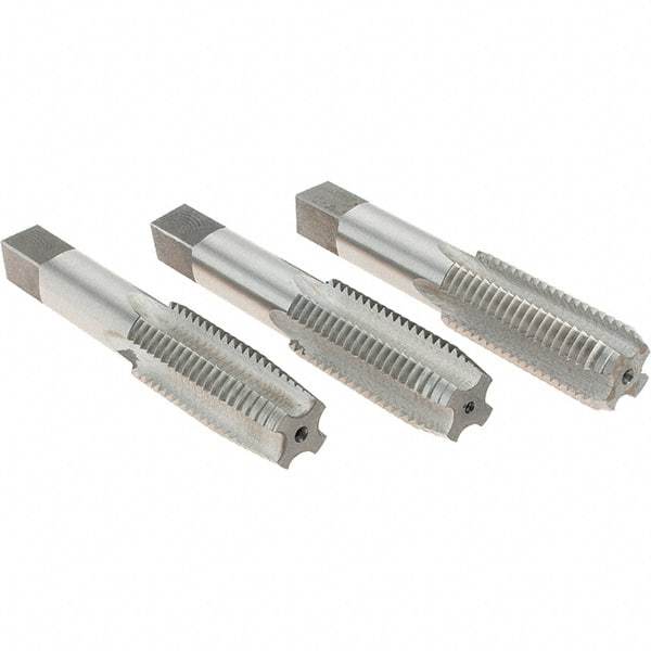 Cle-Line - 7/8-9 UNC, 4 Flute, Bottoming, Plug & Taper, Bright Finish, High Speed Steel Tap Set - Right Hand Cut, 4-11/16" OAL, 2-7/32" Thread Length, Series 0404 - Exact Tool & Supply