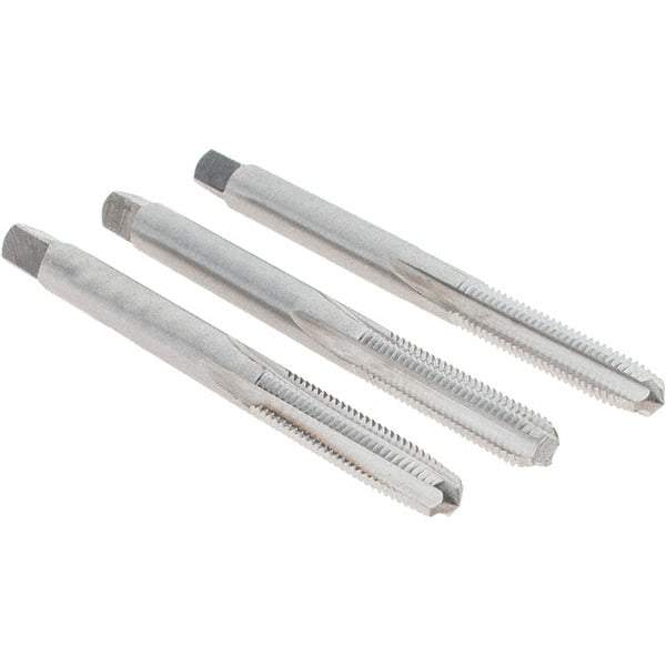 Cle-Line - #10-32 UNF, 4 Flute, Bottoming, Plug & Taper, Bright Finish, High Speed Steel Tap Set - Right Hand Cut, 2-3/8" OAL, 7/8" Thread Length, Series 0404 - Exact Tool & Supply