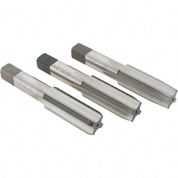 Cle-Line - 7/8-14 UNF, 4 Flute, Bottoming, Plug & Taper, Bright Finish, High Speed Steel Tap Set - Right Hand Cut, 4-11/16" OAL, 2-7/32" Thread Length, Series 0404 - Exact Tool & Supply