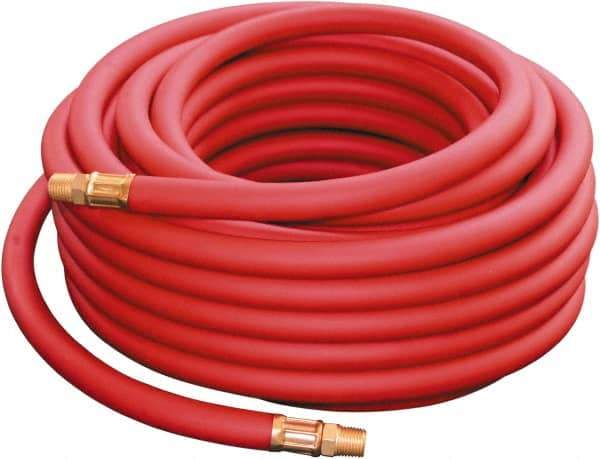 PRO-SOURCE - 3/8" ID x 0.69" OD 25' Long Oil Resistant Air Hose - MNPT x MNPT Ends, 300 Working psi, -40 to 212°F, 1/4" Fitting, Red - Exact Tool & Supply