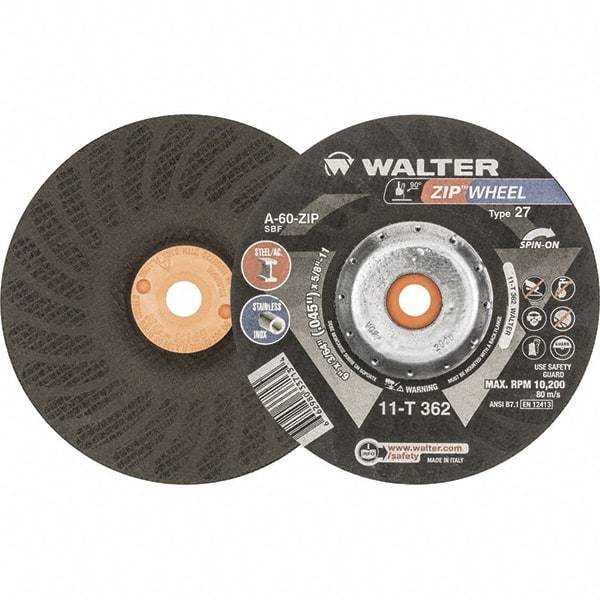 WALTER Surface Technologies - 60 Grit, 6" Wheel Diam, 3/64" Wheel Thickness, Type 27 Depressed Center Wheel - Resinoid Bond, 10,200 Max RPM - Exact Tool & Supply