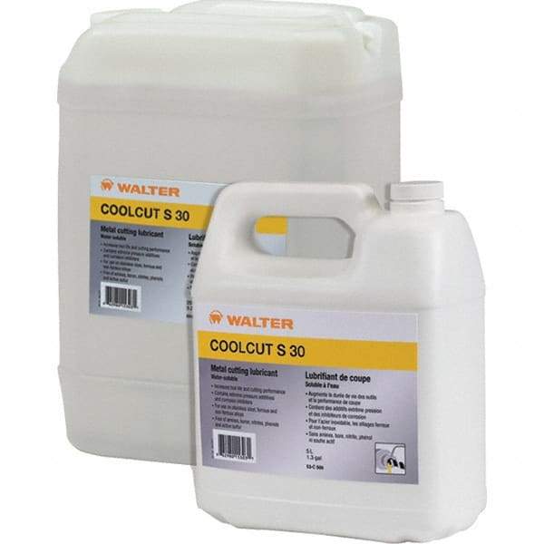 WALTER Surface Technologies - CoolCut S-30, 20 L Jug Cutting Fluid - Water Soluble, For Broaching, Drilling, Grinding, Milling, Reaming, Sawing, Shaping, Turning - Exact Tool & Supply
