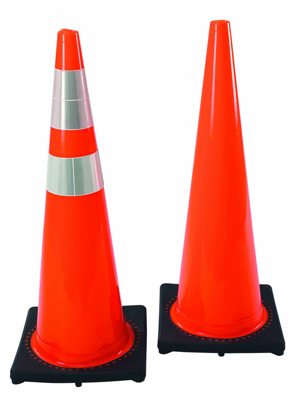 28" PVC Traffic Cone wit 6" & 4" rfl. Collars - Exact Tool & Supply