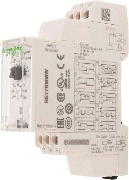 Schneider Electric - 100 hr Delay, Multiple Range SPDT Time Delay Relay - 8 Contact Amp, 12 to 240 VAC/VDC, Selector Switch - Exact Tool & Supply