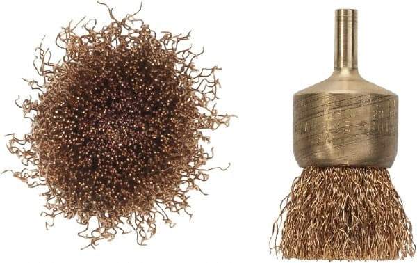 Ampco - 1" Brush Diam, Crimped, End Brush - 1/4" Diam Shank, 20,000 Max RPM - Exact Tool & Supply