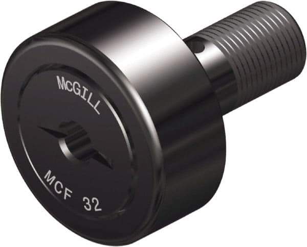 McGill - 32mm Roller Diam x 14mm Width, 12mm Stud Diam x 25mm Length, Crowned Sealed Stud Cam Follower - Steel, 14mm Thread Length, M12x1.5 Thread, 40mm OAL, 2,491 Lb Dynamic Cap, 3,440 Lb Static Cap - Exact Tool & Supply