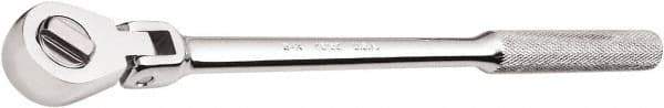 SK - 3/8" Drive Pear Head Ratchet - Chrome-Plated Finish, 10-7/8" OAL, 36 Gear Teeth, Knurled Pivot Handle, Flex Head - Exact Tool & Supply
