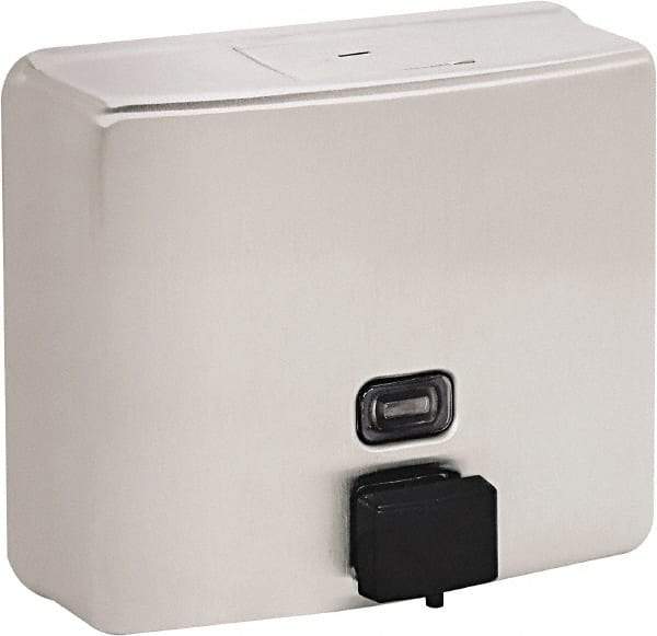 Bobrick - 40 oz Liquid Hand Sanitizer Dispenser - Stainless Steel, Wall Mounted, Silver - Exact Tool & Supply