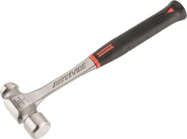 Proto - 1-1/2 Lb Head Steel Ball Pein Hammer - 13.78" Steel Handle with Grip, 1.44" Face Diam, 13-13/16" OAL, AntiVibe, Molded Textured Rubber Grip - Exact Tool & Supply