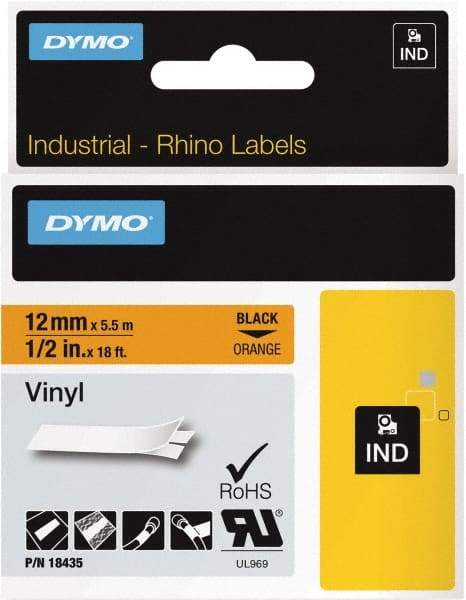 Dymo - 216" Long, Black on Orange Label Printer Cartridge - For DYMO Brand Labeling Equipment Designed for "D1" Tapes (Check Width Compatibility), RHINO 4200, 5200, 6000, 6500, 5000 - Exact Tool & Supply