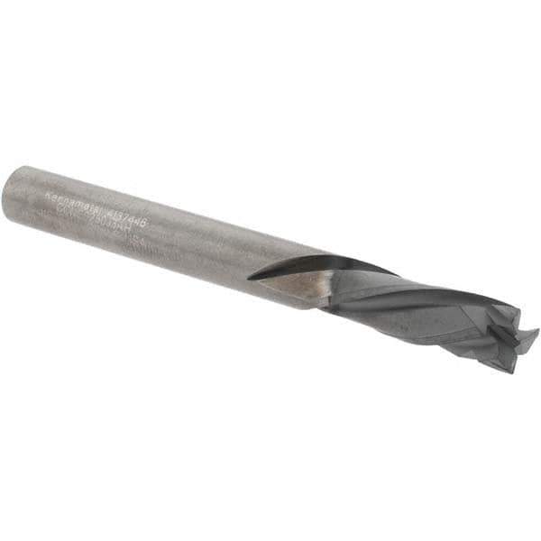 Kennametal - 1/4" Cutting Diam x 3/4" Length of Cut, 3 Flute, Compression Spiral Router Bit - Diamond Coated, Right Hand Cut, Solid Carbide, 2-1/2" OAL x 1/4" Shank Diam, Double Edge, 25° Helix Angle - Exact Tool & Supply