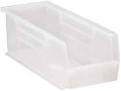Quantum Storage - 50 Lb. Load Capacity, 14-3/4" Deep, Clear Polypropylene Hopper Stacking Bin - 5" High x 5-1/2" Wide x 14-3/4" Long - Exact Tool & Supply