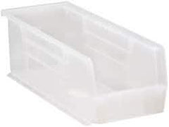 Quantum Storage - 50 Lb. Load Capacity, 14-3/4" Deep, Clear Polypropylene Hopper Stacking Bin - 5" High x 5-1/2" Wide x 14-3/4" Long - Exact Tool & Supply