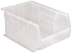 Quantum Storage - 75 Lb. Load Capacity, 16" Deep, Clear Polypropylene Hopper Stacking Bin - 8" High x 11" Wide x 16" Long - Exact Tool & Supply
