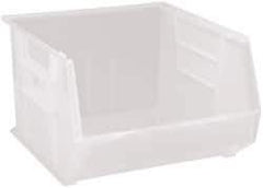 Quantum Storage - 75 Lb. Load Capacity, 18" Deep, Clear Polypropylene Hopper Stacking Bin - 11" High x 16-1/2" Wide x 18" Long - Exact Tool & Supply
