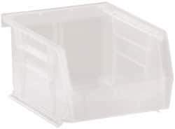 Quantum Storage - 10 Lb. Load Capacity, 5-3/8" Deep, Clear Polypropylene Hopper Stacking Bin - 3" High x 4-1/8" Wide x 5-3/8" Long - Exact Tool & Supply