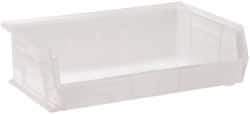 Quantum Storage - 60 Lb. Load Capacity, 10-7/8" Deep, Clear Polypropylene Hopper Stacking Bin - 5" High x 16-1/2" Wide x 10-7/8" Long - Exact Tool & Supply