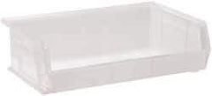 Quantum Storage - 60 Lb. Load Capacity, 10-7/8" Deep, Clear Polypropylene Hopper Stacking Bin - 5" High x 16-1/2" Wide x 10-7/8" Long - Exact Tool & Supply