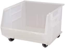 Quantum Storage - 100 Lb. Load Capacity, 18" Deep, Clear Polypropylene Hopper Stacking Bin - 11" High x 16-1/2" Wide x 18" Long - Exact Tool & Supply