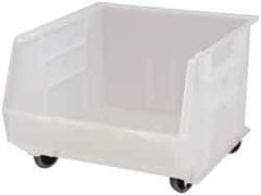 Quantum Storage - 100 Lb. Load Capacity, 18" Deep, Clear Polypropylene Hopper Stacking Bin - 11" High x 16-1/2" Wide x 18" Long - Exact Tool & Supply