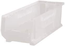 Quantum Storage - 125 Lb. Load Capacity, 23-7/8" Deep, Clear Polypropylene Hopper Stacking Bin - 7" High x 8-1/4" Wide x 23-7/8" Long - Exact Tool & Supply