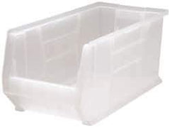 Quantum Storage - 125 Lb. Load Capacity, 23-7/8" Deep, Clear Polypropylene Hopper Stacking Bin - 10" High x 11" Wide x 23-7/8" Long - Exact Tool & Supply