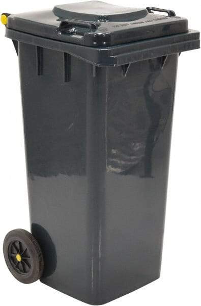 Vestil - 32 Gal Gray Square Trash Can - Polyethylene, None Graphic, 38" High x 21-13/16" Long x 18-3/4" Wide, Lid Included - Exact Tool & Supply