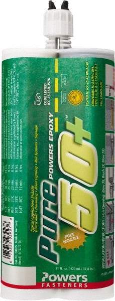 Powers Fasteners - 21 fl oz Epoxy Anchoring Adhesive - 12 min Working Time, Includes Mixing Nozzle, Extension Tube - Exact Tool & Supply