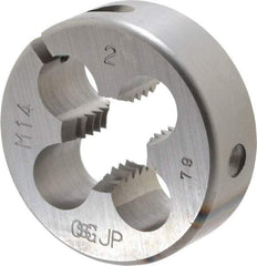 OSG - M14x2.00 Metric Coarse Thread, High Speed Steel Round Die - 13mm Thick, Right Hand Thread, Series 135, Adjustable - Exact Tool & Supply