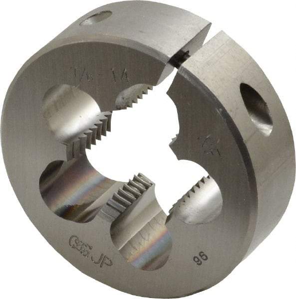 OSG - 7/8-14 UNF Thread, 2" Outside Diam High Speed Steel Round Die - 5/8" Thick, Right Hand Thread, Adjustable - Exact Tool & Supply