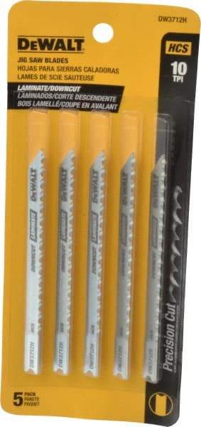 DeWALT - 4" Long, 10 Teeth per Inch, High Carbon Steel Jig Saw Blade - Toothed Edge, 1/4" Wide x 0.06" Thick, U-Shank - Exact Tool & Supply