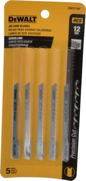 DeWALT - 3" Long, 12 Teeth per Inch, High Carbon Steel Jig Saw Blade - Toothed Edge, 1/4" Wide x 1/16" Thick, U-Shank - Exact Tool & Supply