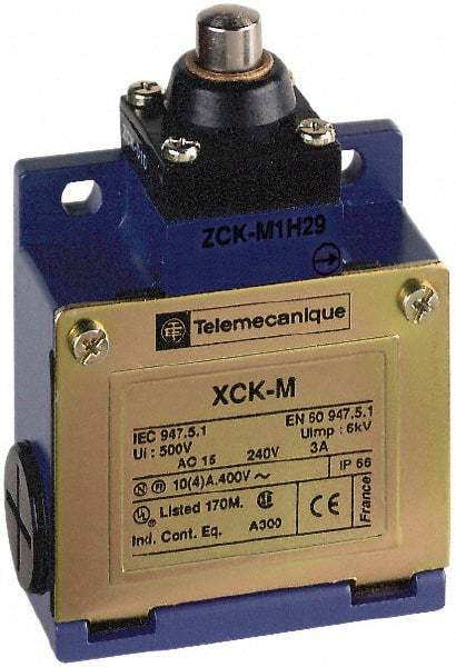 Telemecanique Sensors - SPDT, NC/NO, 240 VAC, 250 VDC, Screw Terminal, End Plunger Actuator, General Purpose Limit Switch - 1, 2, 4, 6, 12, 13, 6P NEMA Rating, IP66 IPR Rating - Exact Tool & Supply