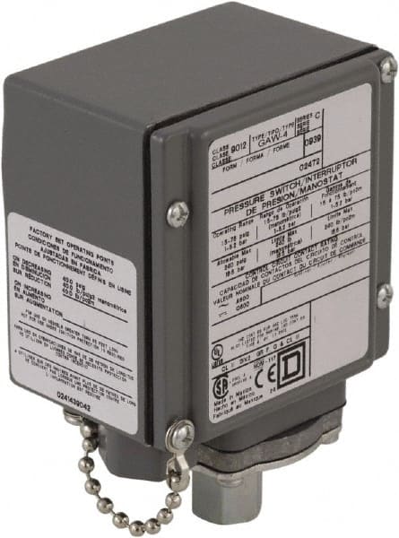 Square D - 4, 13 and 4X NEMA Rated, SPDT-DB, 1.5 to 75 psig, Electromechanical Pressure and Level Switch - Exact Tool & Supply