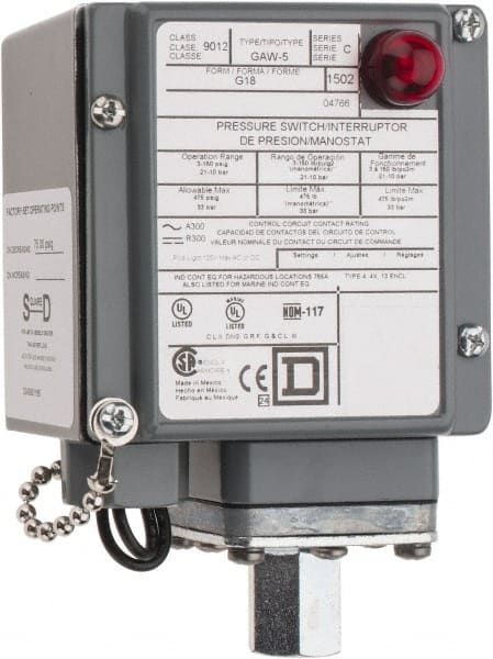 Square D - 4, 13 and 4X NEMA Rated, SPDT-DB, 3 to 150 psig, Electromechanical Pressure and Level Switch - Exact Tool & Supply