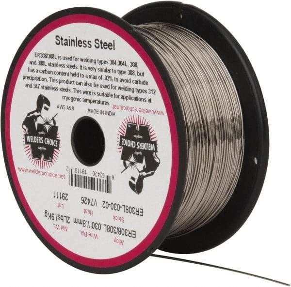 Welding Material - ER308L, 0.03 Inch Diameter, Stainless Steel MIG Welding Wire - 2 Lb. Roll - Exact Tool & Supply
