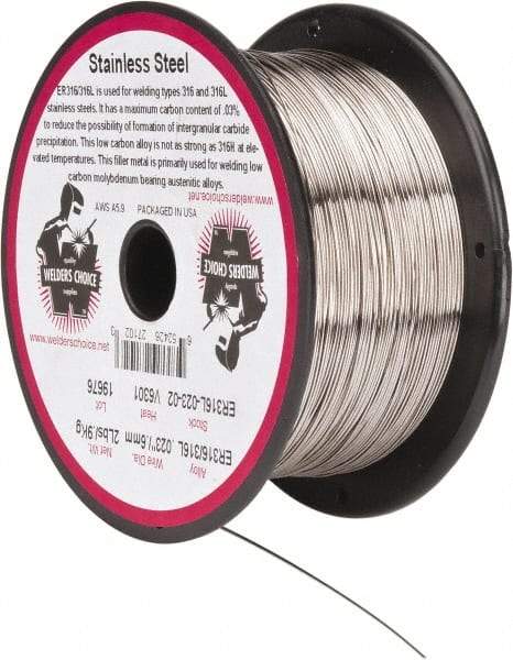 Welding Material - ER316L, 0.023 Inch Diameter, Stainless Steel MIG Welding Wire - 2 Lb. Roll - Exact Tool & Supply
