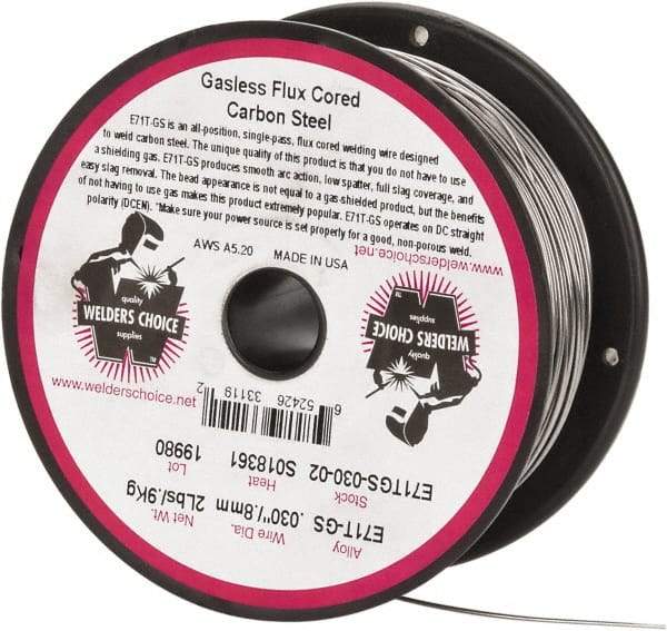Welding Material - E71T-GS, 0.03 Inch Diameter, Flux Core, Gasless, MIG Welding Wire - 2 Lb. Roll - Exact Tool & Supply