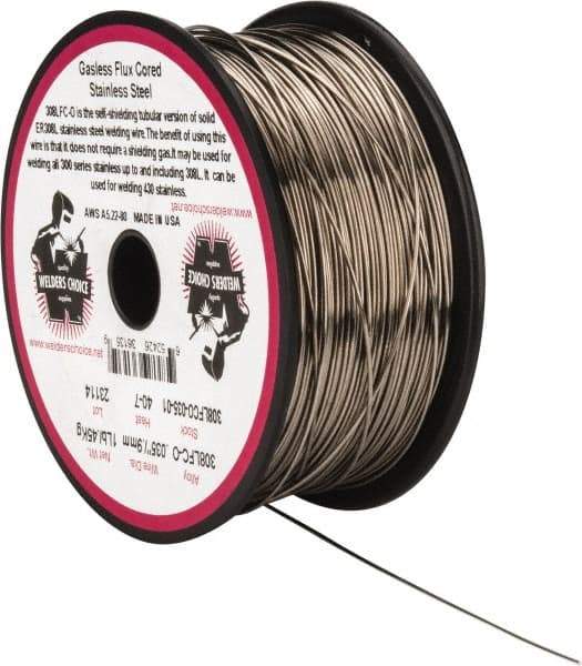 Welding Material - 308LFC-O, 0.035 Inch Diameter, Stainless Steel, Gasless, MIG Welding Wire - 1 Lb. Roll - Exact Tool & Supply