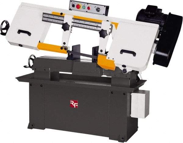 Rong Fu - 5 x 16" Max Capacity, Manual Step Pulley Horizontal Bandsaw - 114, 196, 288 & 377 SFPM Blade Speed, 110 Volts, 45°, 1.5 hp, 1 Phase - Exact Tool & Supply