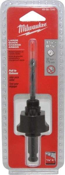 Milwaukee Tool - 1-1/4 to 6" Tool Diam Compatibility, Straight Shank, Steel Integral Pilot Drill, Hole Cutting Tool Arbor - 1/2" Min Chuck, Quick-Change Attachment, For Hole Saws - Exact Tool & Supply