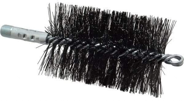 Schaefer Brush - 4-1/2" Brush Length, 3" Diam, Double Stem, Double Spiral Tube Brush - 7-1/2" Long, Tempered Steel Wire, 1/4" NPT Male Connection - Exact Tool & Supply